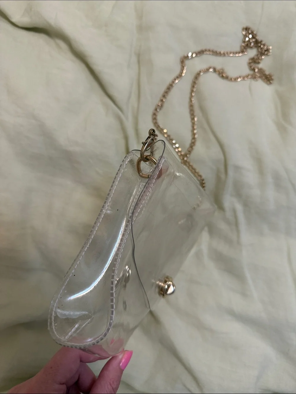 Clear Crossbody Bag with Gold Chain Strap